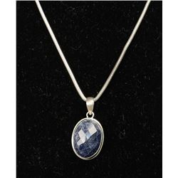 #0072 - 18" STERLING SILVER SAPPHIRE PENDANT &