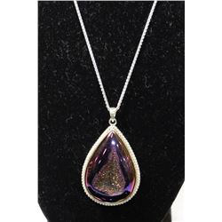 #0002 - 20" STERLING SILVER DRUZY PENDANT &