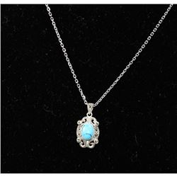 #0029 - 20" STERLING SILVER TURQUOISE PENDANT &