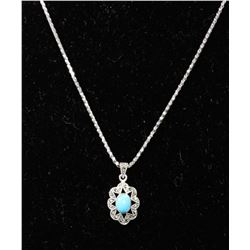 #0029 - 20" STERLING SILVER TURQUOISE PENDANT &