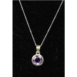 #0015 - 19" STERLING SILVER AMETHYST PENDANT &