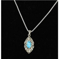 #0077 - 16" STERLING SILVER TURQUOISE PENDANT &