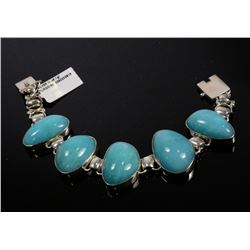 #0054 - 7" STERLING SILVER TURQUOISE BRACELET