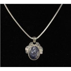 #0068 - 16" STERLING SILVER SAPPHIRE PENDANT &