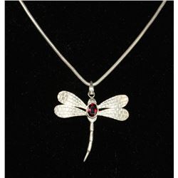 #0065 - 16" STERLING SILVER GARNET PENDANT &
