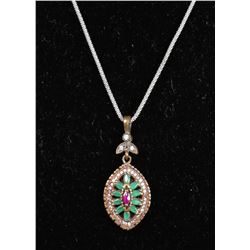 #0002 - 20" STERLING SILVER RUBY & EMERALD PENDANT