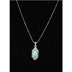 #0034 - 20" STERLING SILVER TURQUOISE PENDANT &