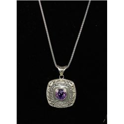 #0008 - 25" STERLING SILVER AMETHYST PENDANT &