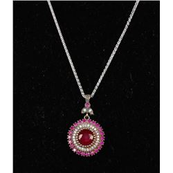 #0015 -20" STERLING SILVER RUBY PENDANT & NECKLACE