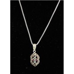 #0001 - 21" STERLING SILVER EMERALD & RUBY PENDANT