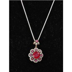 #0013 - 20" STERLING SILVER RUBY PENDANT &