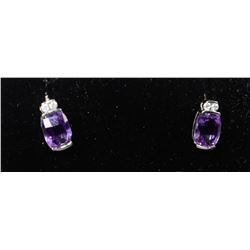 #0091 - 10K WHITE GOLD DIAMOND & AMETHYST EARRINGS