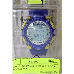 NEW MENS OMAX BLUE & YELLOW DIGITAL WATCH