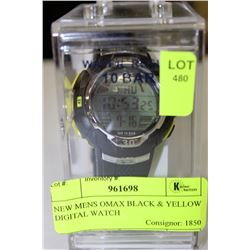 NEW MENS OMAX BLACK & YELLOW DIGITAL WATCH
