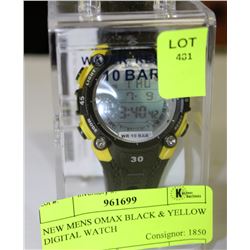 NEW MENS OMAX BLACK & YELLOW DIGITAL WATCH