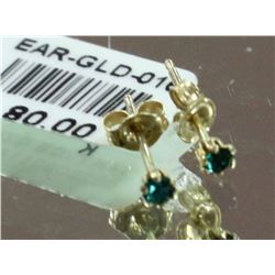 #016? - 14K YELLOW GOLD GREEN CZ STUD EARRINGS