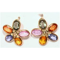 14KT GOLD SAPPHIRE, DIAMOND EARRINGS W/ COA