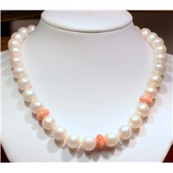 SS PEARL, POLY CORAL NECKLACE W/ COA