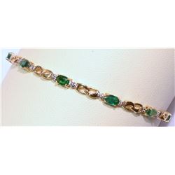 10KT GOLD EMERALD DIAMOND BRACELET W/ COA