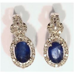 SS SAPPHIRE, DIAMOND EARRINGS W/ COA