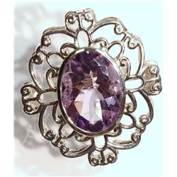 SS AMETHYST BROOCH-PENDANT W/ COA