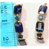 Image 2 : 14KT GOLD SAPPHIRE, DIAMOND EARRINGS  W/ COA