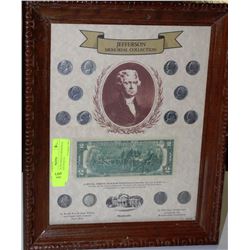FRAMED US JEFFERSON MEMORIAL COLLECTION W/$2 US
