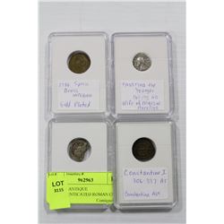 LOT OF 4-ANTIQUE UNAUTHENTICATED ROMAN COINS