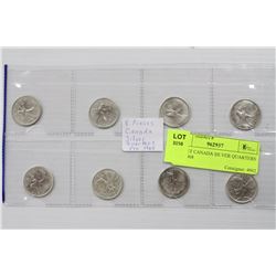 8PC SET CANADA SILVER QUARTERS PRE-1968