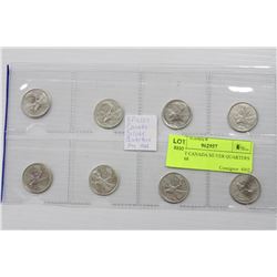 8PC SET CANADA SILVER QUARTERS PRE-1968