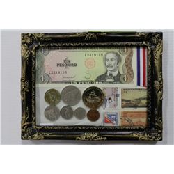 FRAMED REPUBLIC OF DOMINICA BANK NOTE,COIN AND