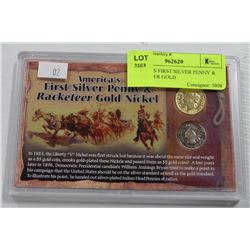 AMERICAS FIRST SILVER PENNY & RACKETEER GOLD