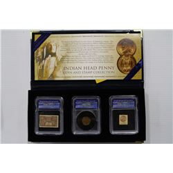 OFFICIAL FRANKLIN MINT INDIAN HEAD PENNY & STAMP