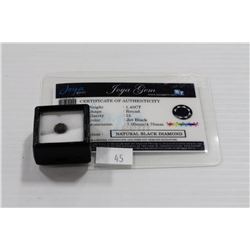 GENUINE CERTIFIED 1.45CT BLACK DIAMOND GEMSTONE W/ COA