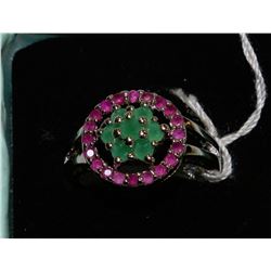 NATURAL RUBY & EMERALD RING 925 SILVER SIZE 7