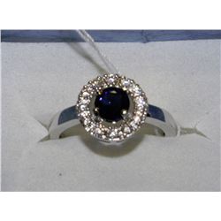 NATURAL SAPPHIRE & CZ RING  .925 SILVER SIZE 9