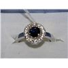 Image 1 : NATURAL SAPPHIRE & CZ RING  .925 SILVER SIZE 9