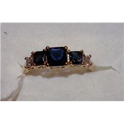 NATURAL SAPPHIRE&CZ .925 SILVER GOLD PLATE SIZE 9