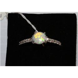 NATURAL OPAL & CZ RING .925 SILVER SIZE 9