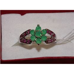 NATURAL RUBY,EMERALD RING .925 SILVER SIZE 6