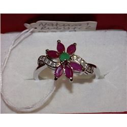 NATURAL RUBY & CZ RING .925 SILVER SIZE 9