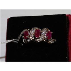 NATURAL RUBY & CZ RING .925 SILVER SIZE 9