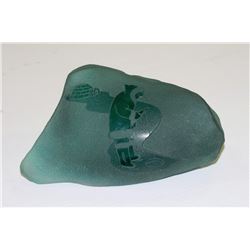 SIKU ETCHED GREEN GLASS PAPERWIEGHT OF ESKIMO ICE
