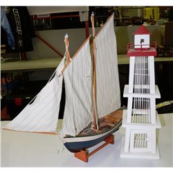 HANDMADE SAIL BOAT AND LIGHTHOUSE