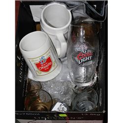 BOX OF ASSORTED BEER MUGS & GLASSES,STEINS