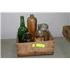Image 1 : WOODEN ORANGE BOX W/ VINTAGE BOTTLES & JARS