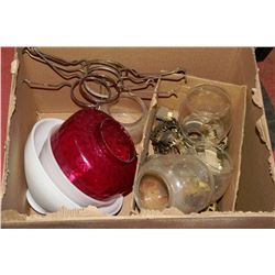 BOS OF VINTAGE LAP SHADES & MISC LAMP PARTS