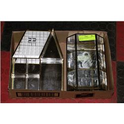 2 VINTAGE BRASS AND GLASS DISPLAYS