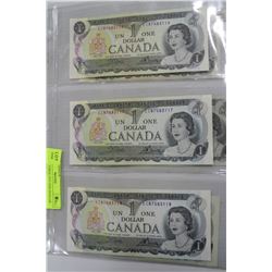 PAGE WITH THREE 1973 ONE DOLLAR BANKNOTES X2