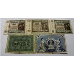 FIVE ASSORTED GERMAN BANKNOTES